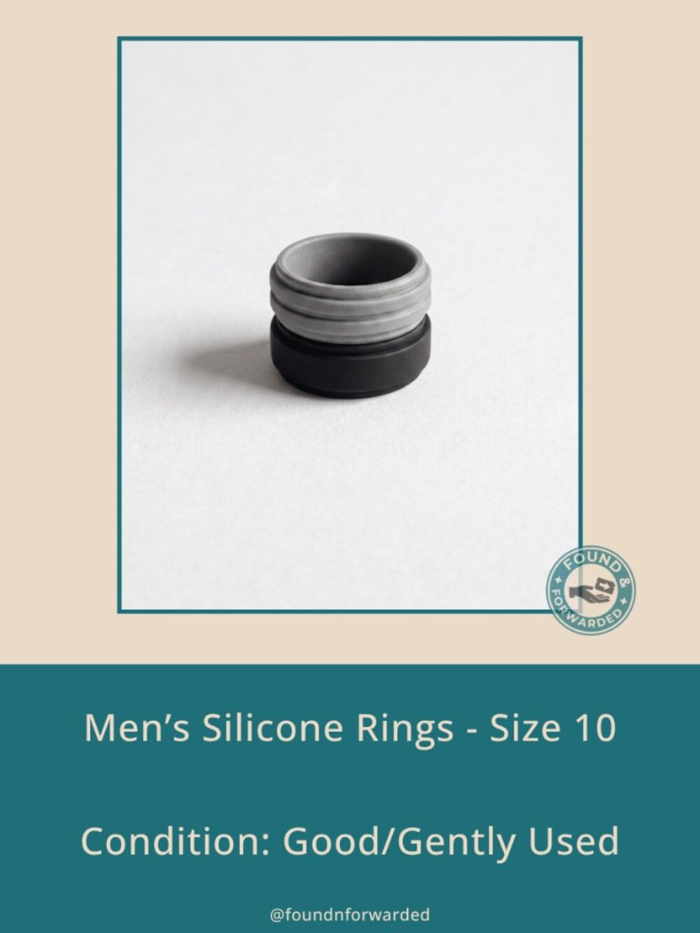 Egnaro Men's Silicone Wedding Band Ring Set Black Gray Size 10 2pc
